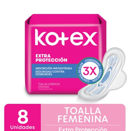 KOTEX TOALLITAS EXTRA PROTECCIÓN CON ALAS 8 UNIDADES KOTEX TOALLITAS EXTRA PROTECCIÓN CON ALAS 8 UNIDADES