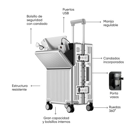 Valija carry on rí­gida con bolsillo delantero Gris