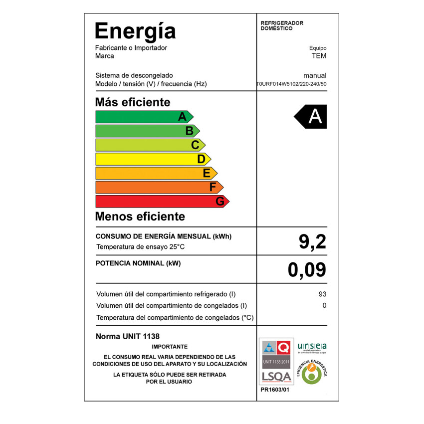 Frigobar Tem 95 lts Frigobar Tem 95 lts