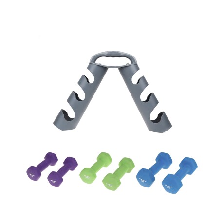 Set de mancuernas revestidas con soporte plegable Best Gris
