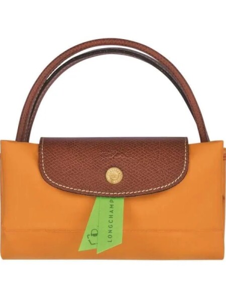 Longchamp -Cartera Longchamp plegable de nylon con cierre y asa corta, Le pliage S Mostaza