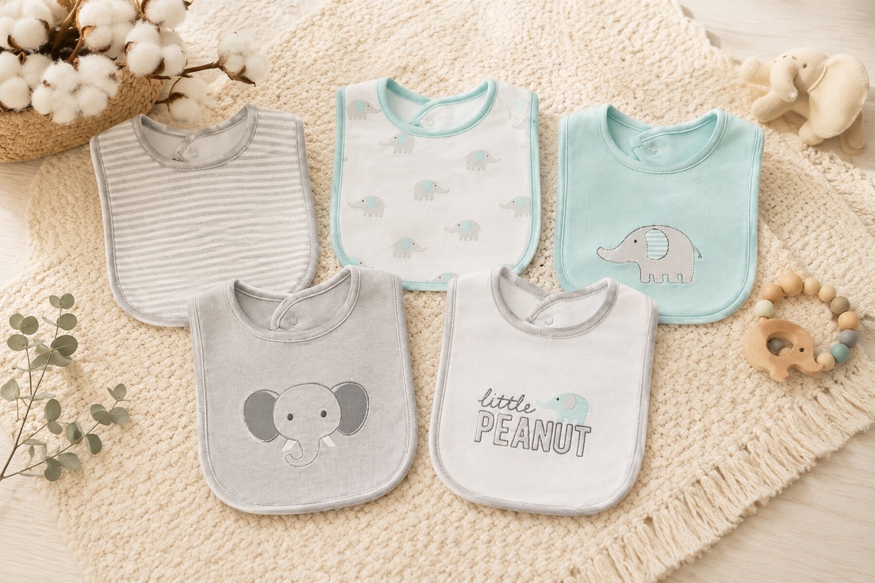 Baberos x5 hudson baby - elefante 