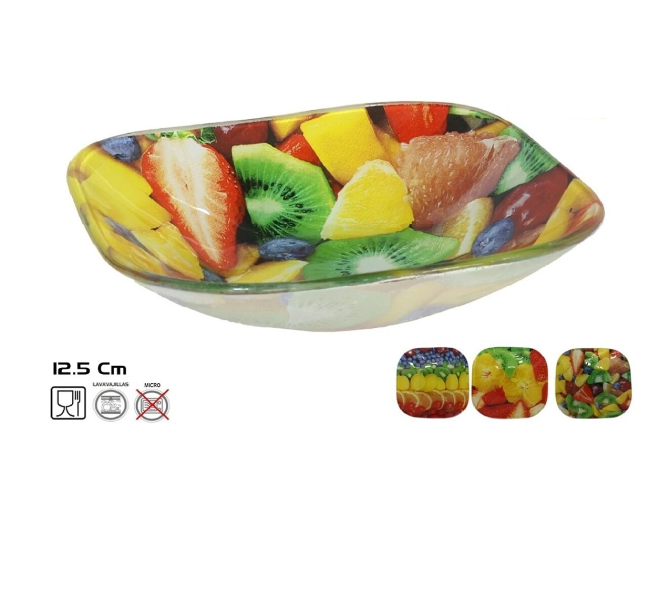 Bowl Cuadrado Fruits 12,5 x 12,5 cm de Cristal – Diseños Surtidos 
