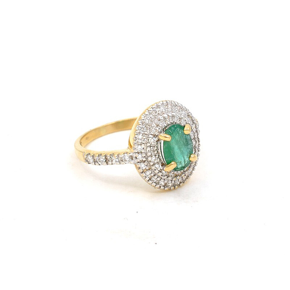 Anillo En Oro 18K, Esmeralda Y Brillantes Anillo En Oro 18K, Esmeralda Y Brillantes