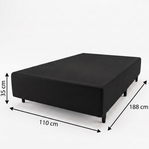 Base Box Sommier Tapizada Negra para Colchón 1 PLAZA Y MEDIA 110 x 188 x 35 cm