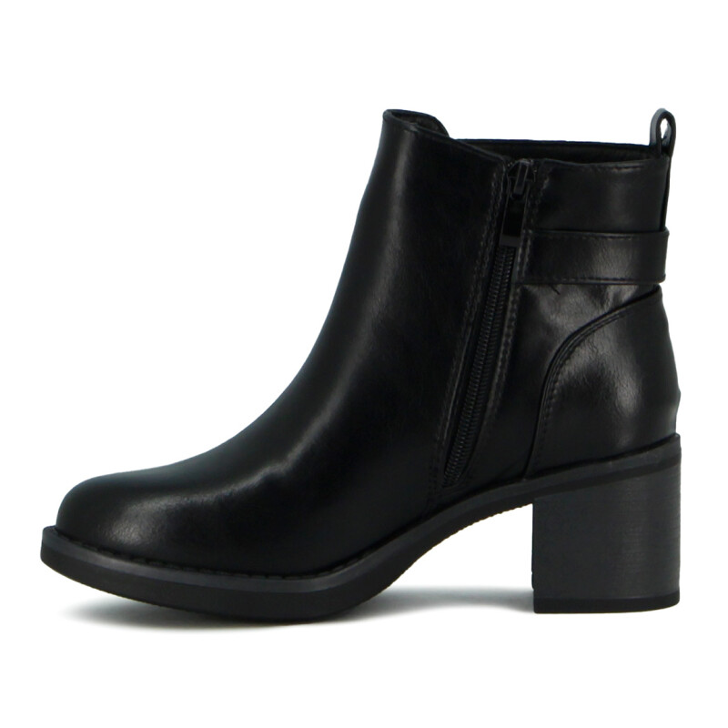 Darkness Bota De Dama Caña Baja Taco Cuadrado Detalle C/ Hebilla - Negro Negro