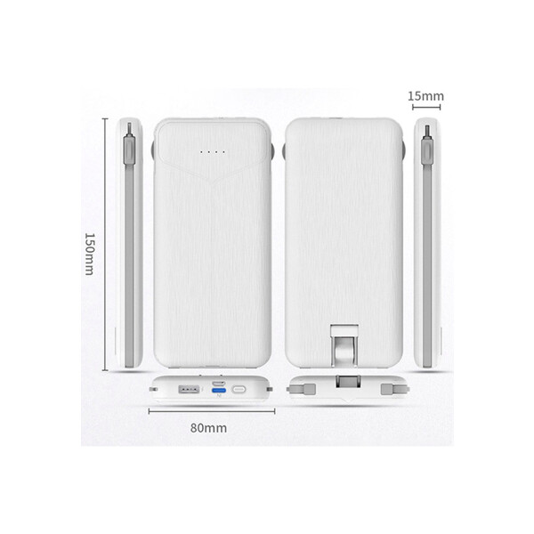 Power Bank K82 10000 mAh con cables integrados color blanco Power Bank K82 10000 Mah Con Cables Integrados Color Blanco