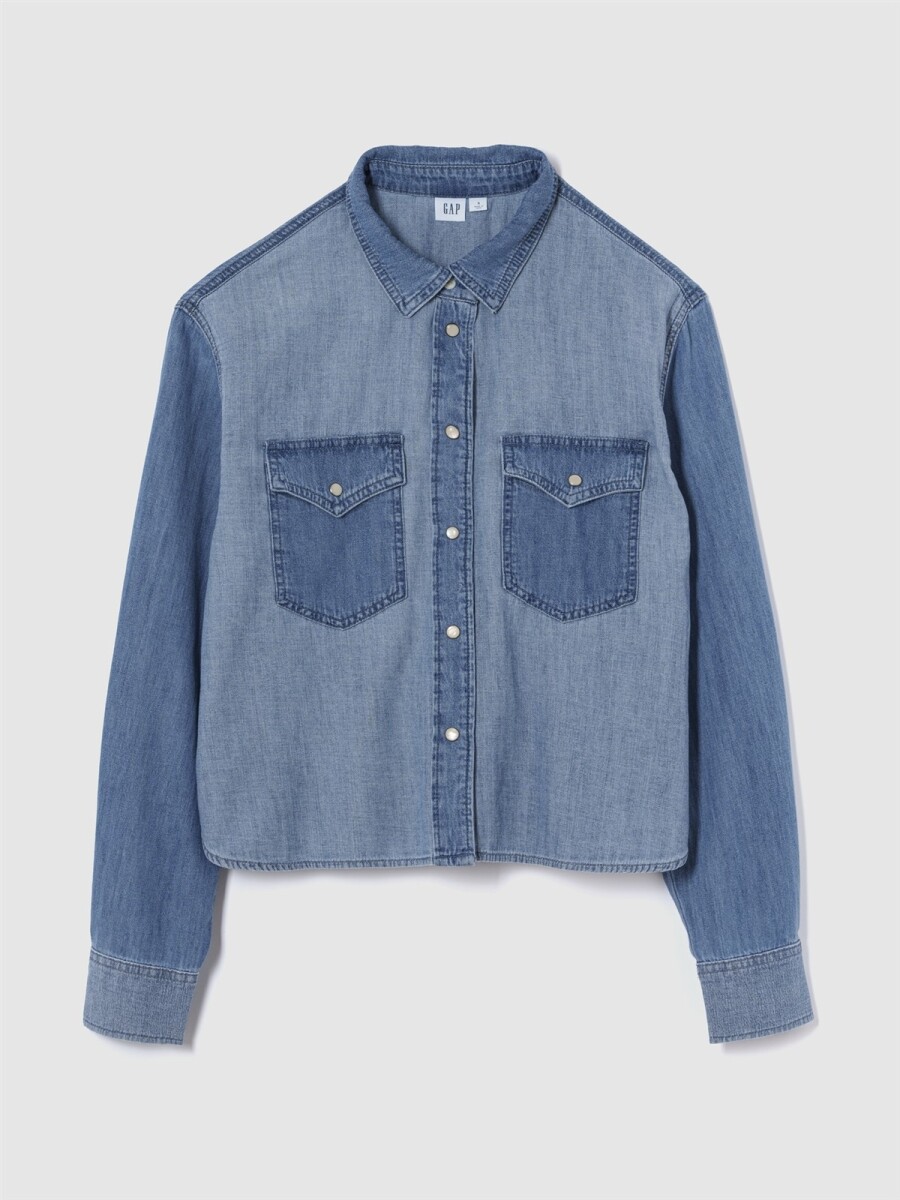 Camisa De Jean Corta Mujer - Panel Denim 