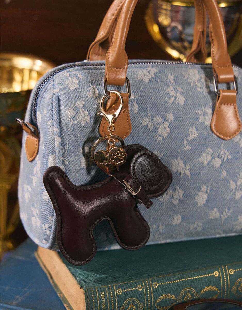 Llavero Y Charm De Perrito De Pu - Rojo Burdeaux 