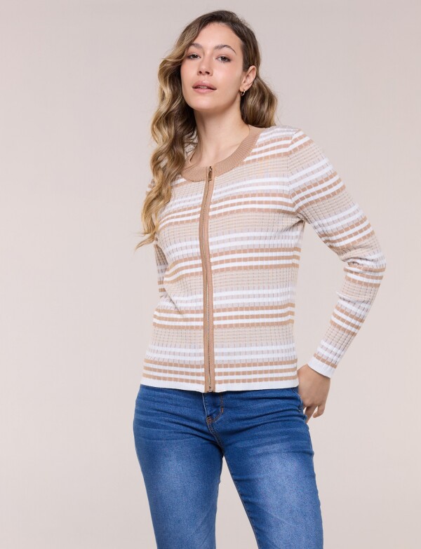 Cardigan Zip Lineas BEIGE/MULTI