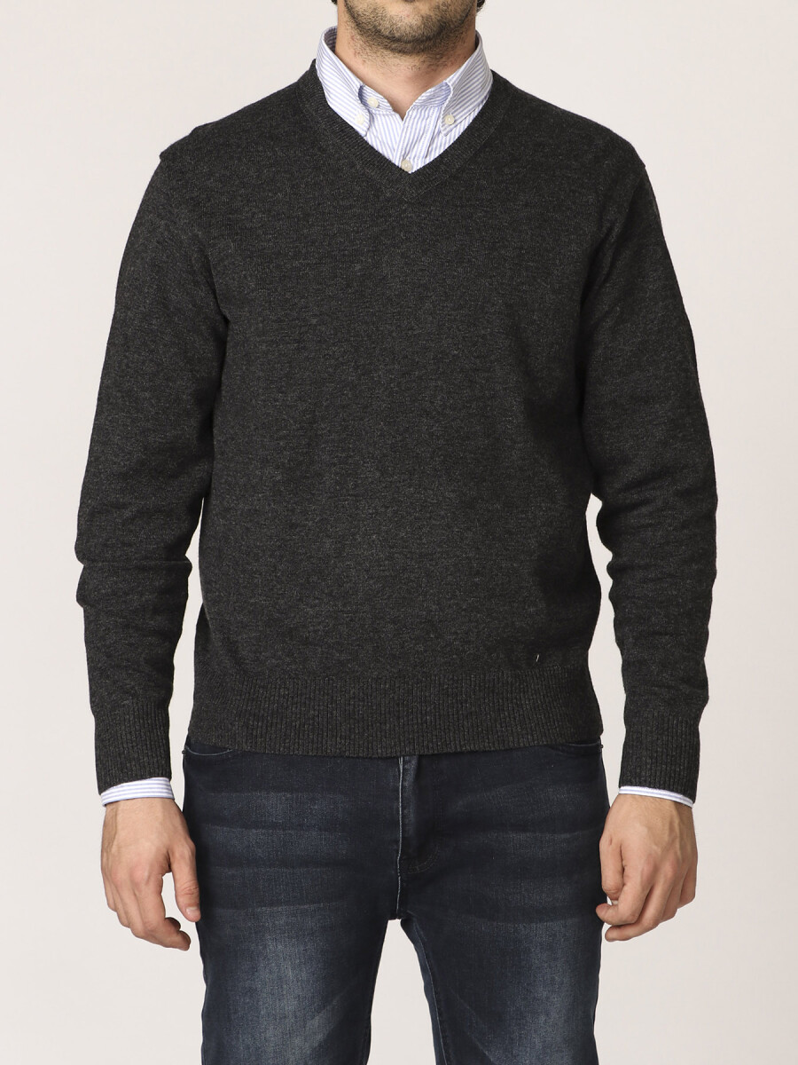 SWEATER V HARRINGTON LABEL - Gris Oscuro 