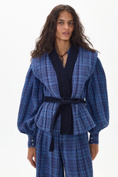 SMITH LINEN AND DENIM VEST Azul