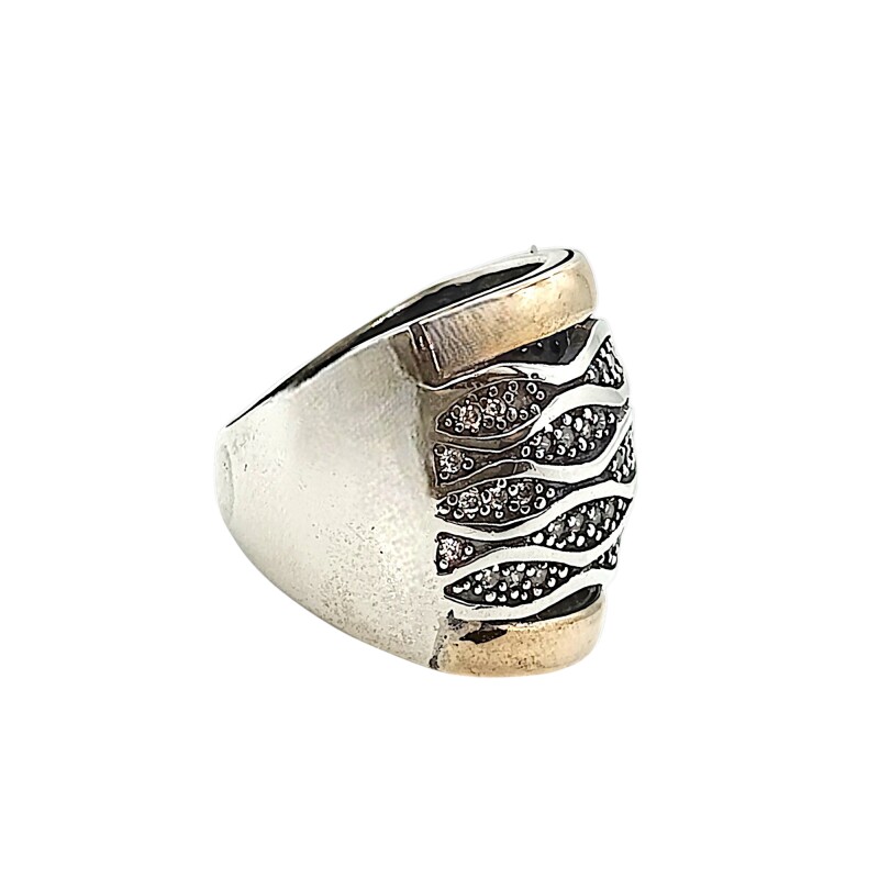 Anillo Ondas-Plata y Oro-Piedra Zirconia-AN5373 conpiedra
