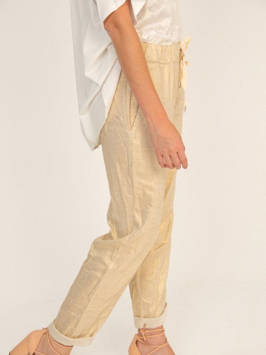 Pantalón 100% lino con dorado Pantalón 100% lino con dorado