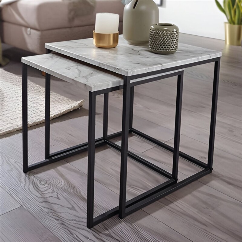 SET 2 MESAS METAL/MARMOL BLANCO Y NEGRO 45x45x52CM 40X40X45CM SET 2 MESAS METAL/MARMOL BLANCO Y NEGRO 45x45x52CM 40X40X45CM