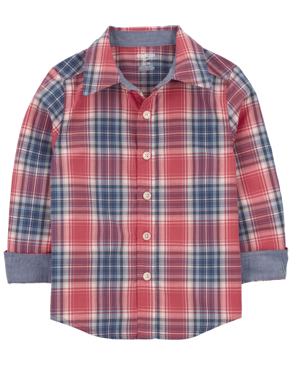 Camisa de algodón, manga larga, diseño a cuadros 