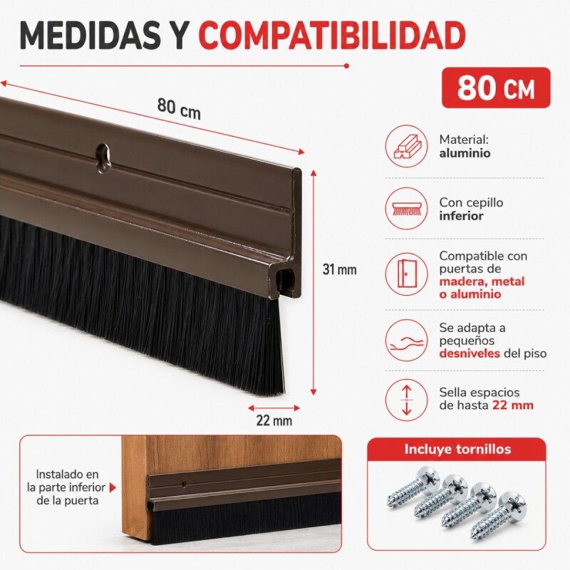 Zócalo de Aluminio con cepillo 80 cm MARRON