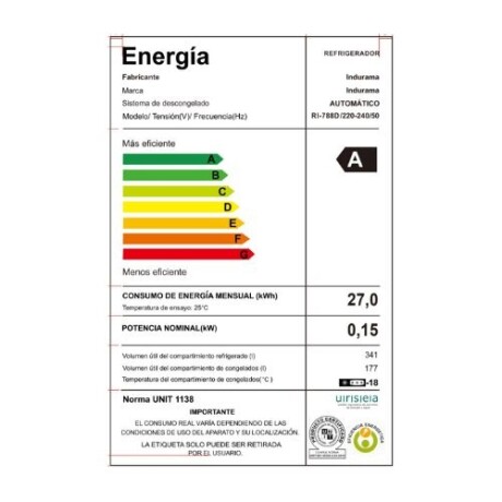 Heladera Side By Side 560 Lts Indurama RI-788D Heladera Side By Side 560 Lts Indurama RI-788D