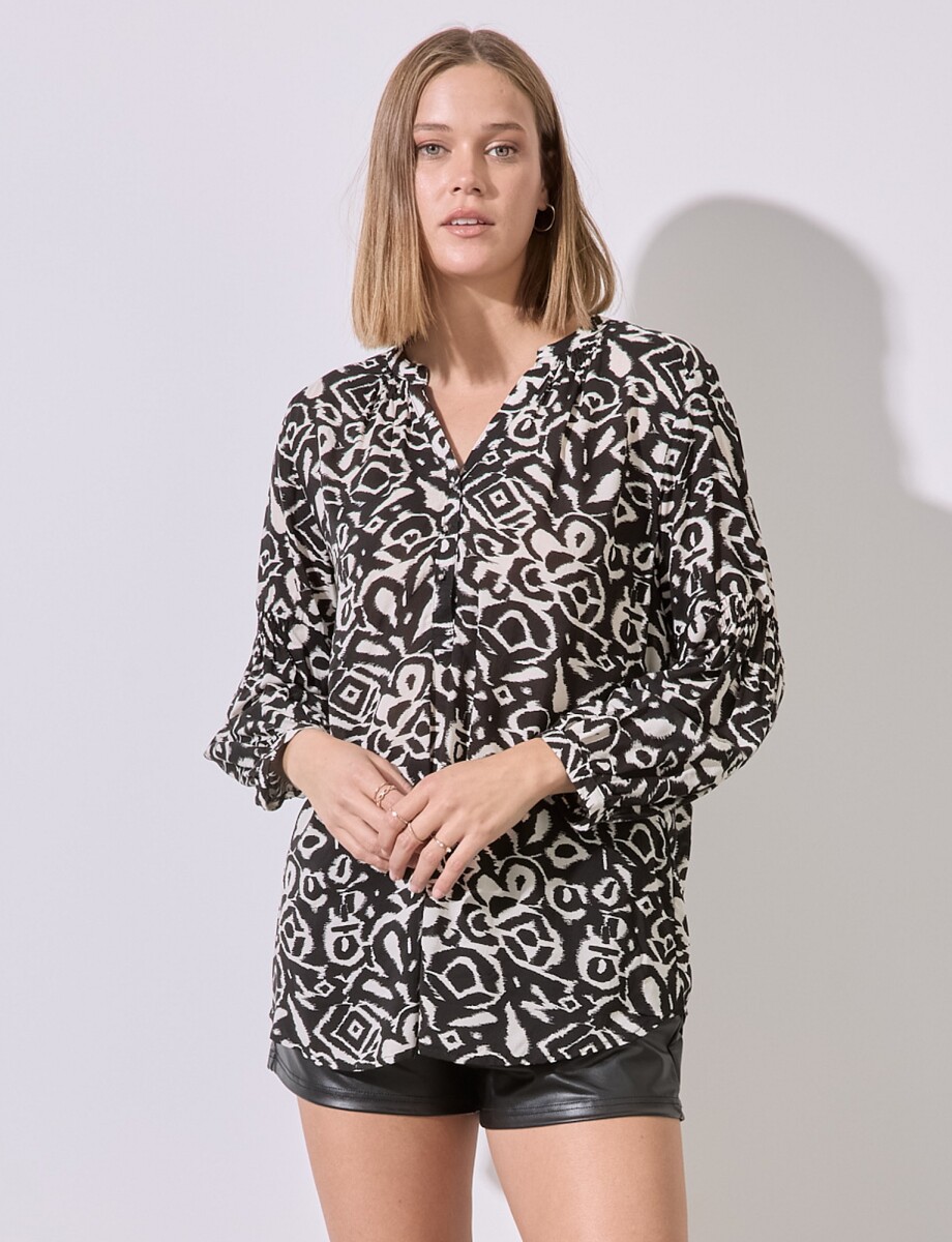 Blusa Print - Negro/beige 