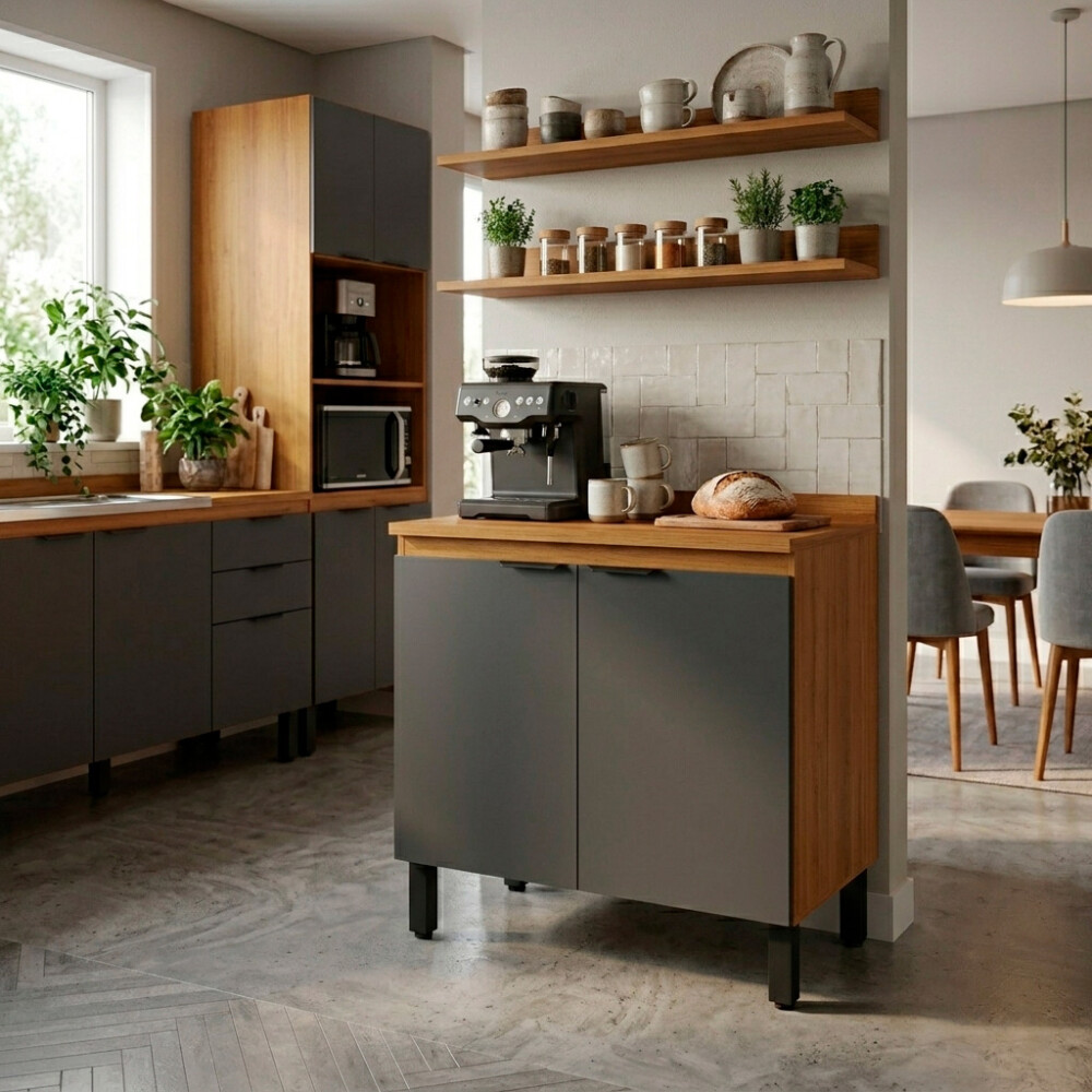 BAJO MESADA DE COCINA MAGNOLIA 2 PUERTAS 800 MM COLOR MIEL/GRAFITO Bajo Mesada De Cocina Magnolia 2 Puertas 800 Mm Color Miel/grafito