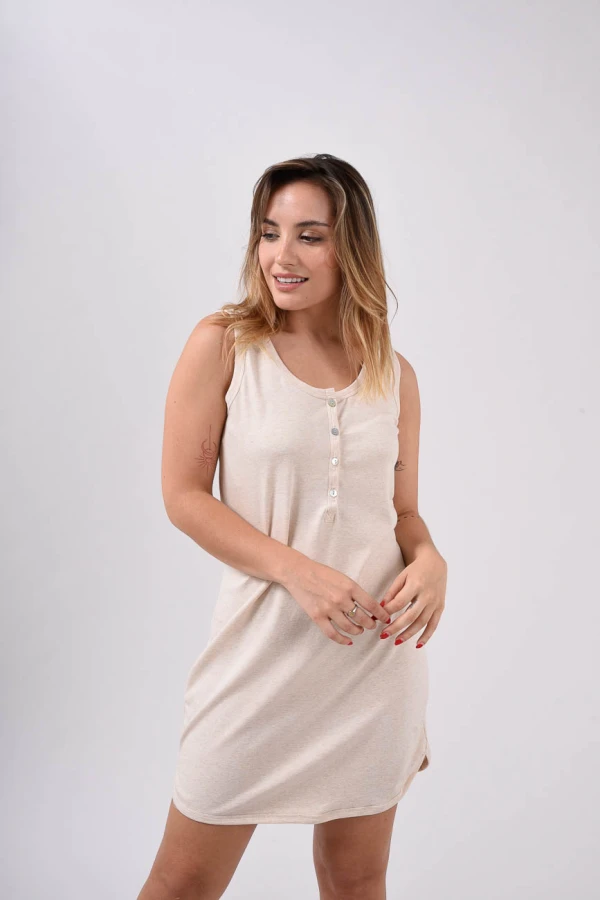 Camisón Sin Marga Con Botones Champagne