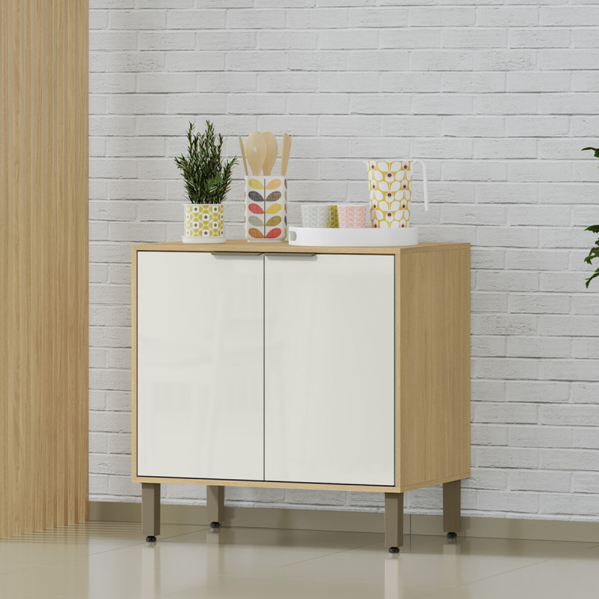 Bajo Mesada Linea Gloria 80 cm 2 Puertas y 1 Estante con Tapa - Castaño / Off White 