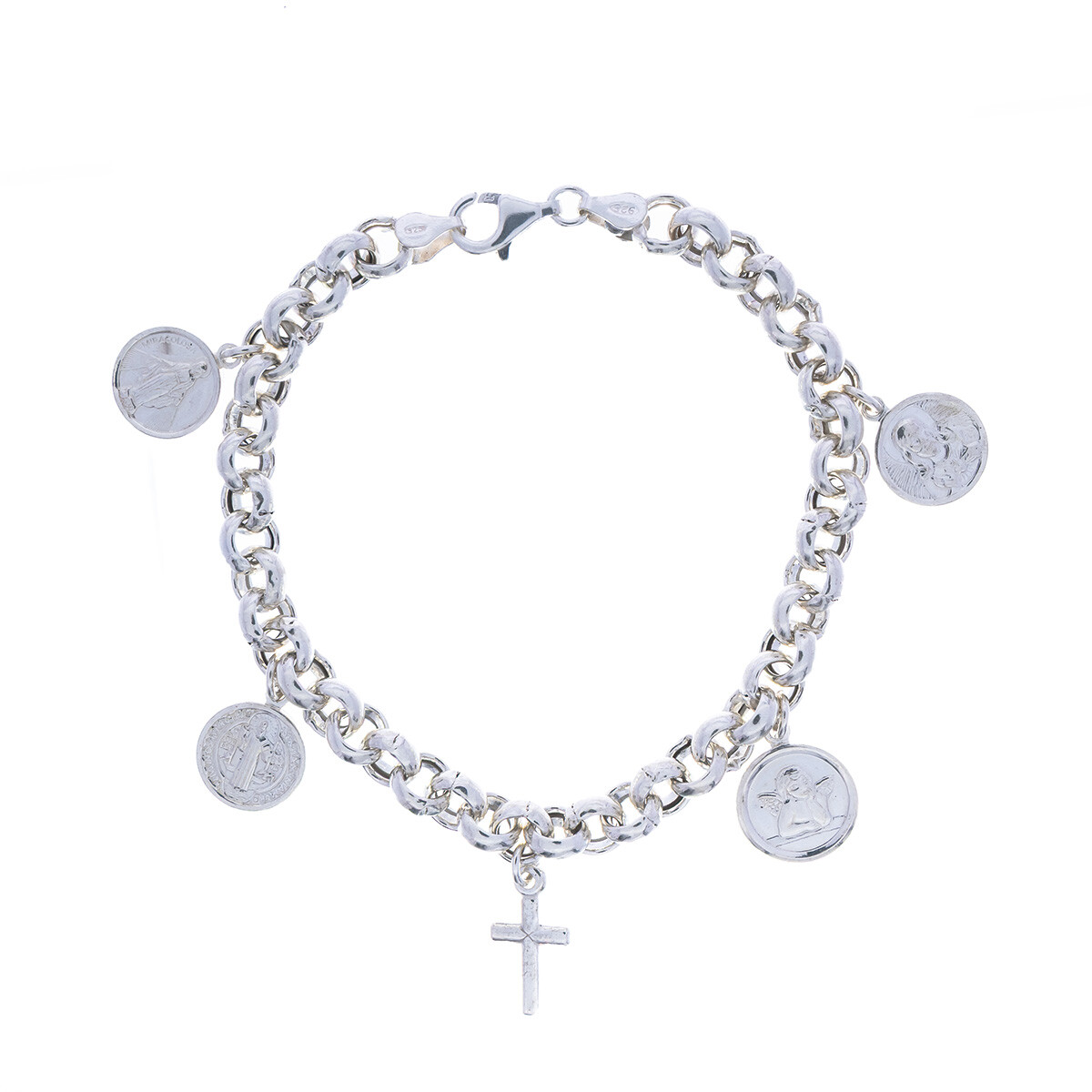 Pulsera de plata 925 Rolo y medallas 
