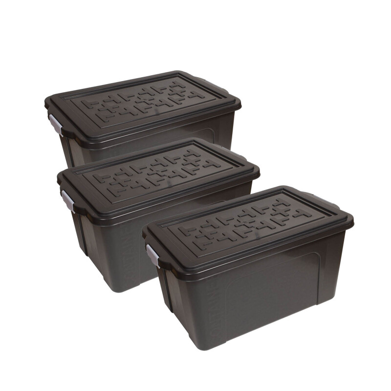 Set x3 Caja organizadora 70lts con tapa NEGRO