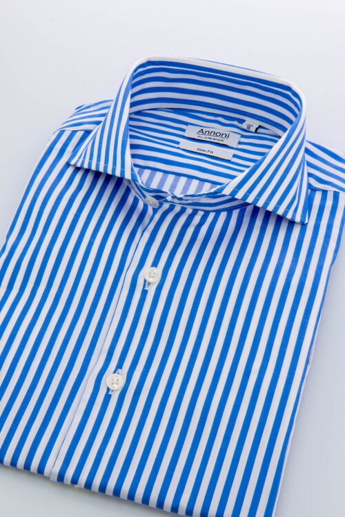 Camisa Annoni Fantasia Slim-Fit Atenas Rayas azul