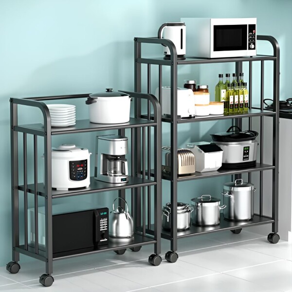 Rack 3 Estantes Metal Rueditas Mueble Organizador Estanteria Variante Color Negro