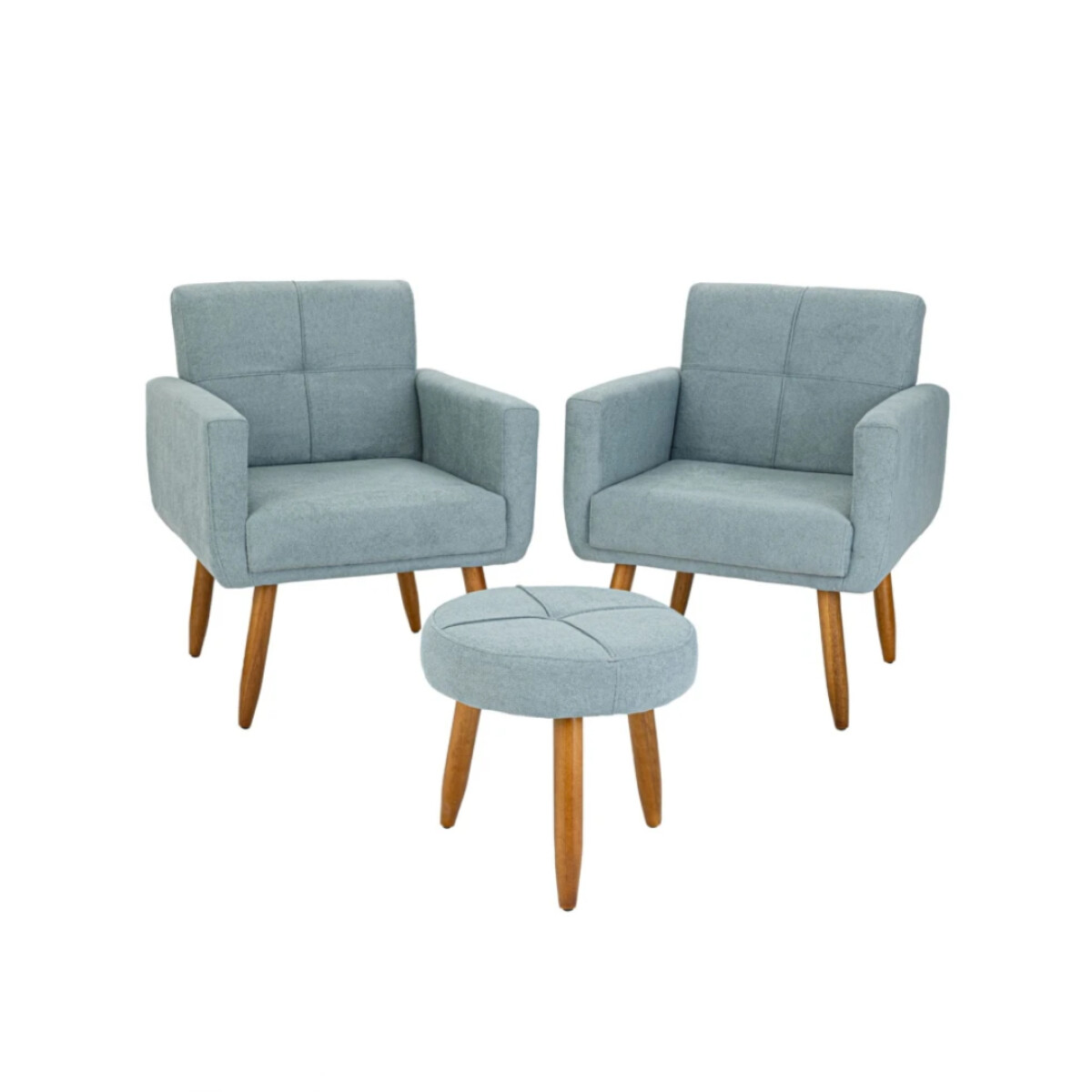 Kit Rustico 2 Poltrona + 1 Puff Havana - Celeste 