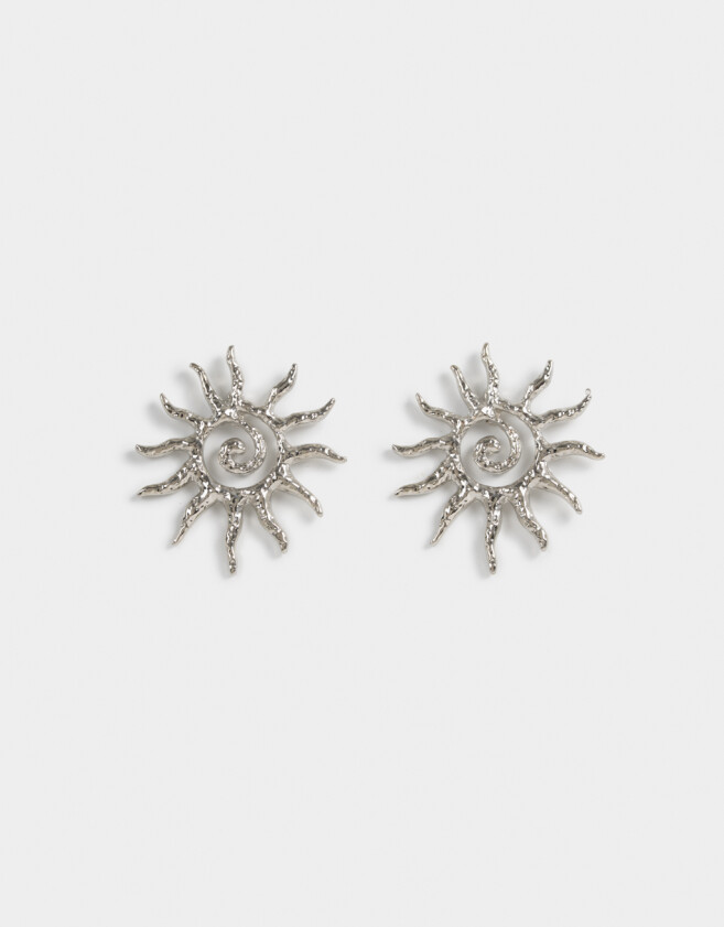 Aros Colgantes Cortos Soles Aro Espiral Con Sol - Plateado