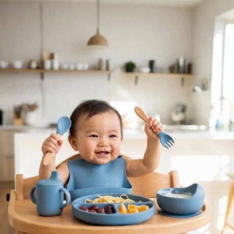 Set Alimentación Bebé en Silicona Libre Bpa 10 Piezas Celeste