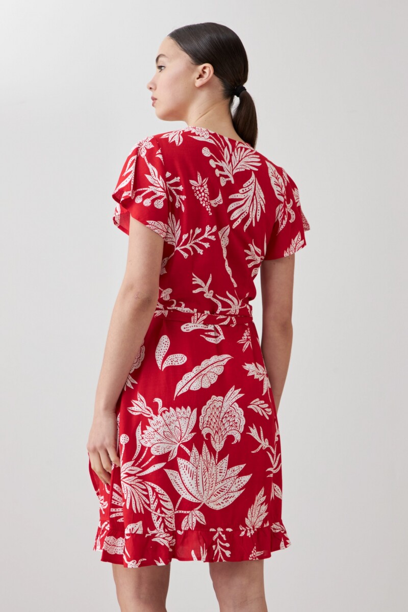 Vestido cruzado con estampa floral rojo