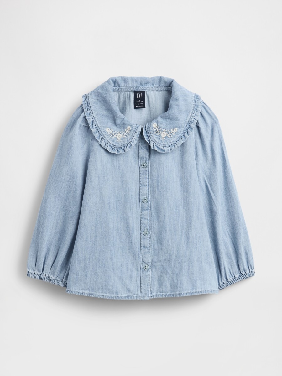 LS COLLAR DNM TOP - LIGHT WASH 