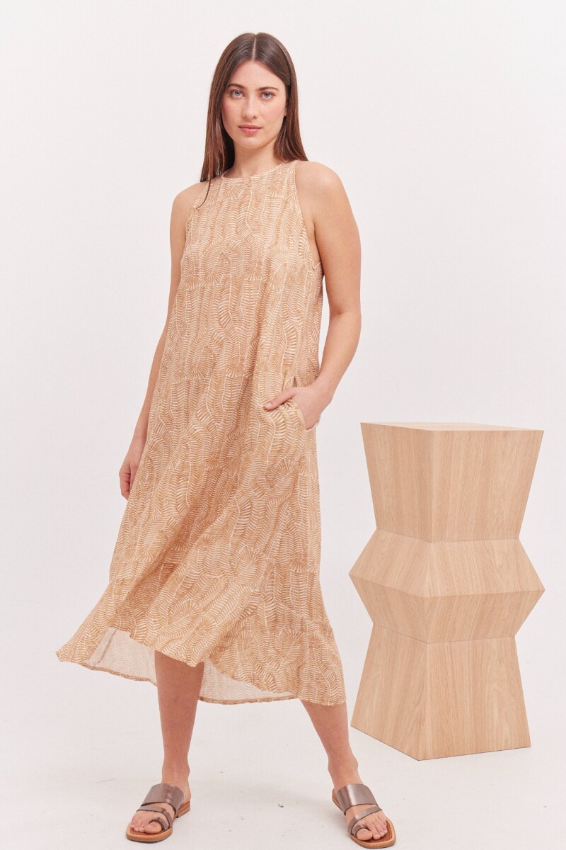 Vestido New Sunset Estampa Beige