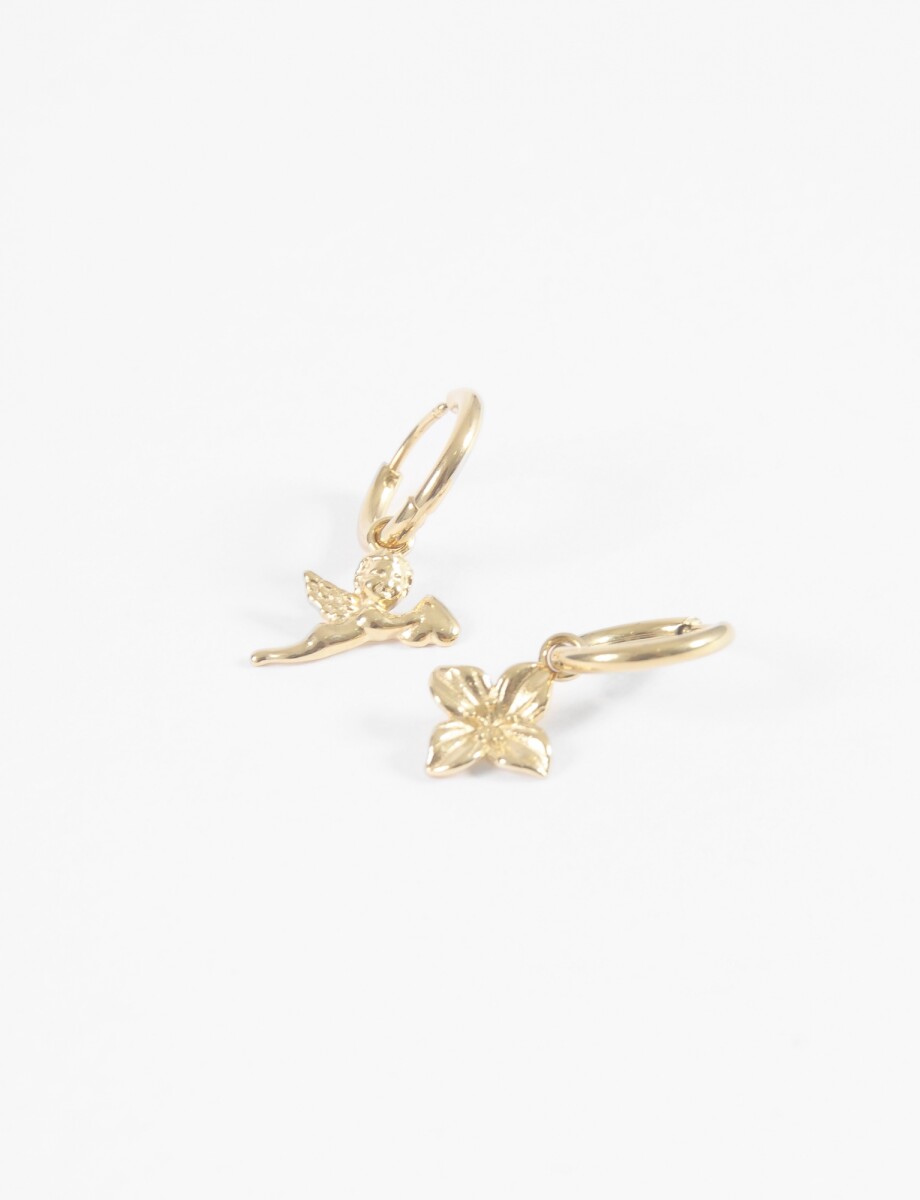 Aros acero con dijes - dorado 
