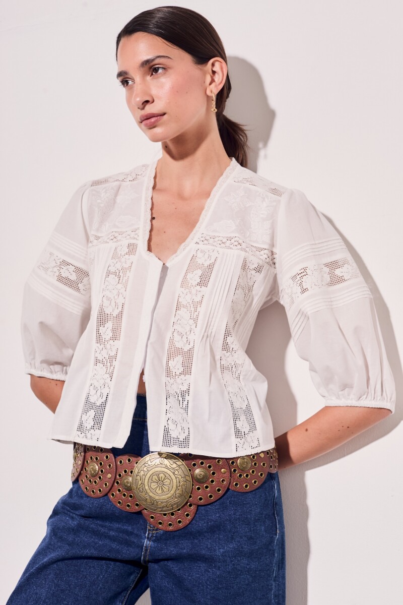 Blusa Encaje Bordados Nacar