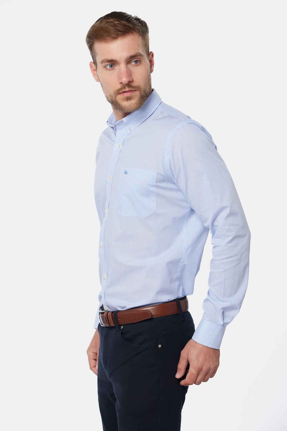 CAMISA SPORT A RAYAS Celeste