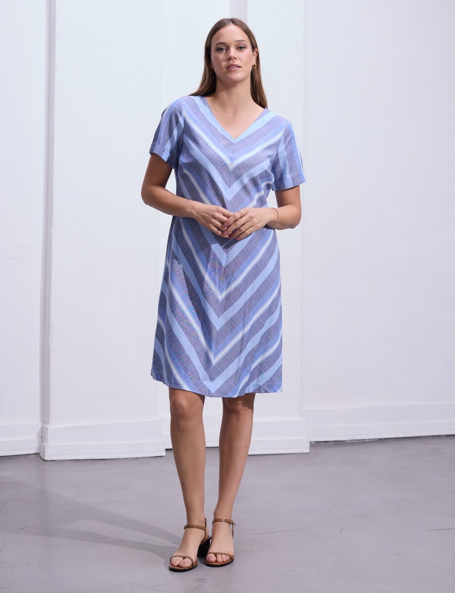 Vestido Algodon Line - Azul/multi 