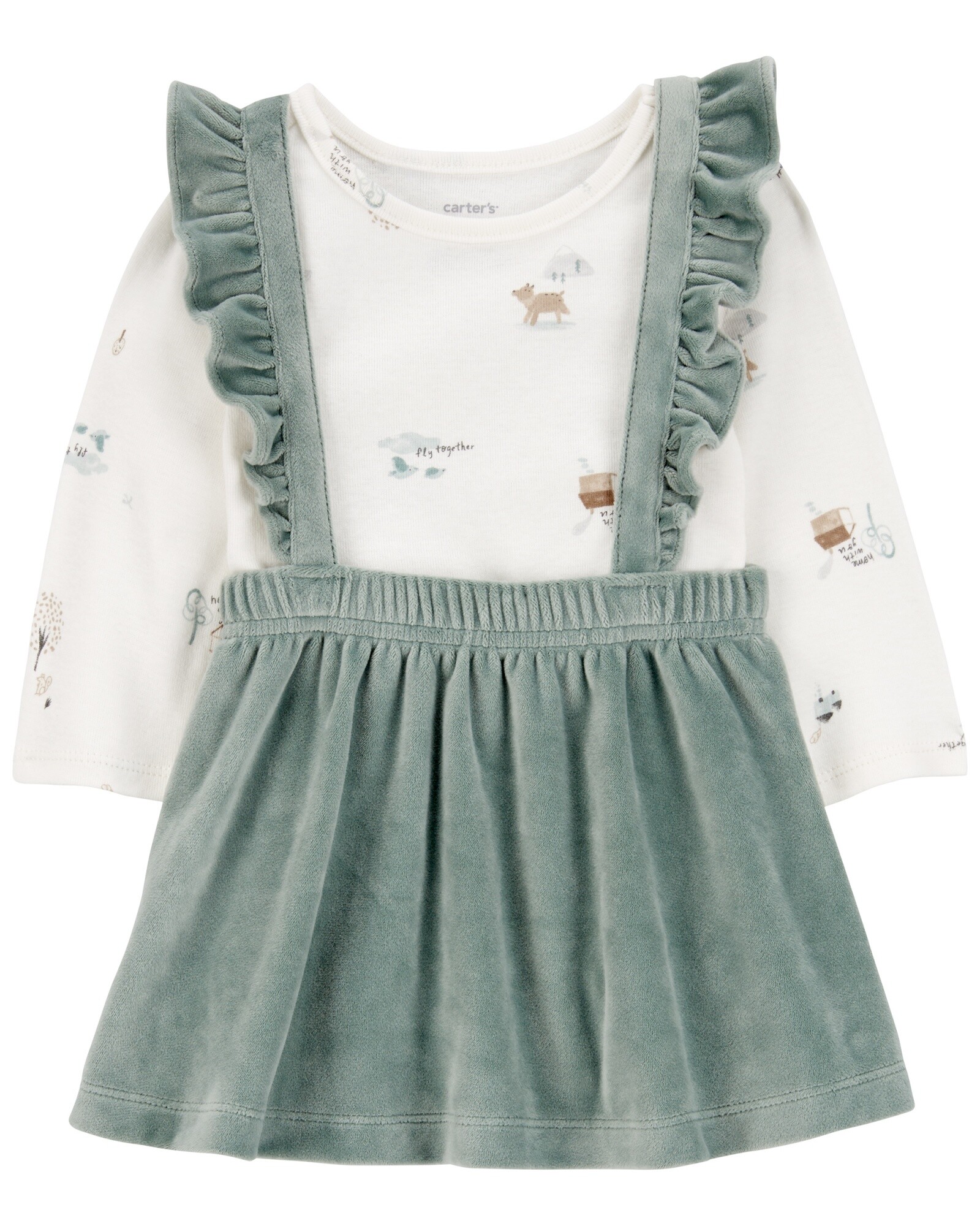Set dos piezas, jumper de plush y body de algodón, estampado Sin color