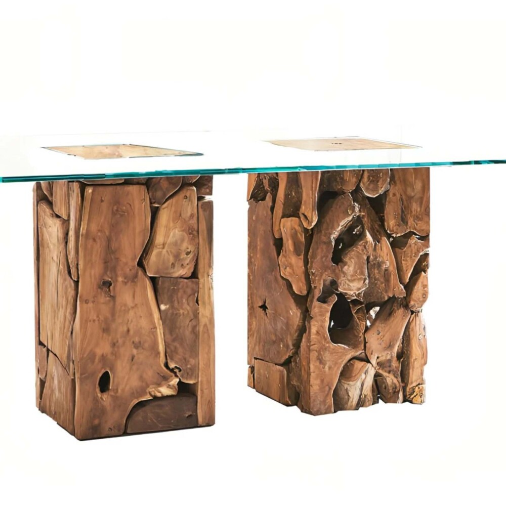 MESA DE COMEDOR MADERA-Y-VIDRIO NATURAL-BEIGE RAÍZ