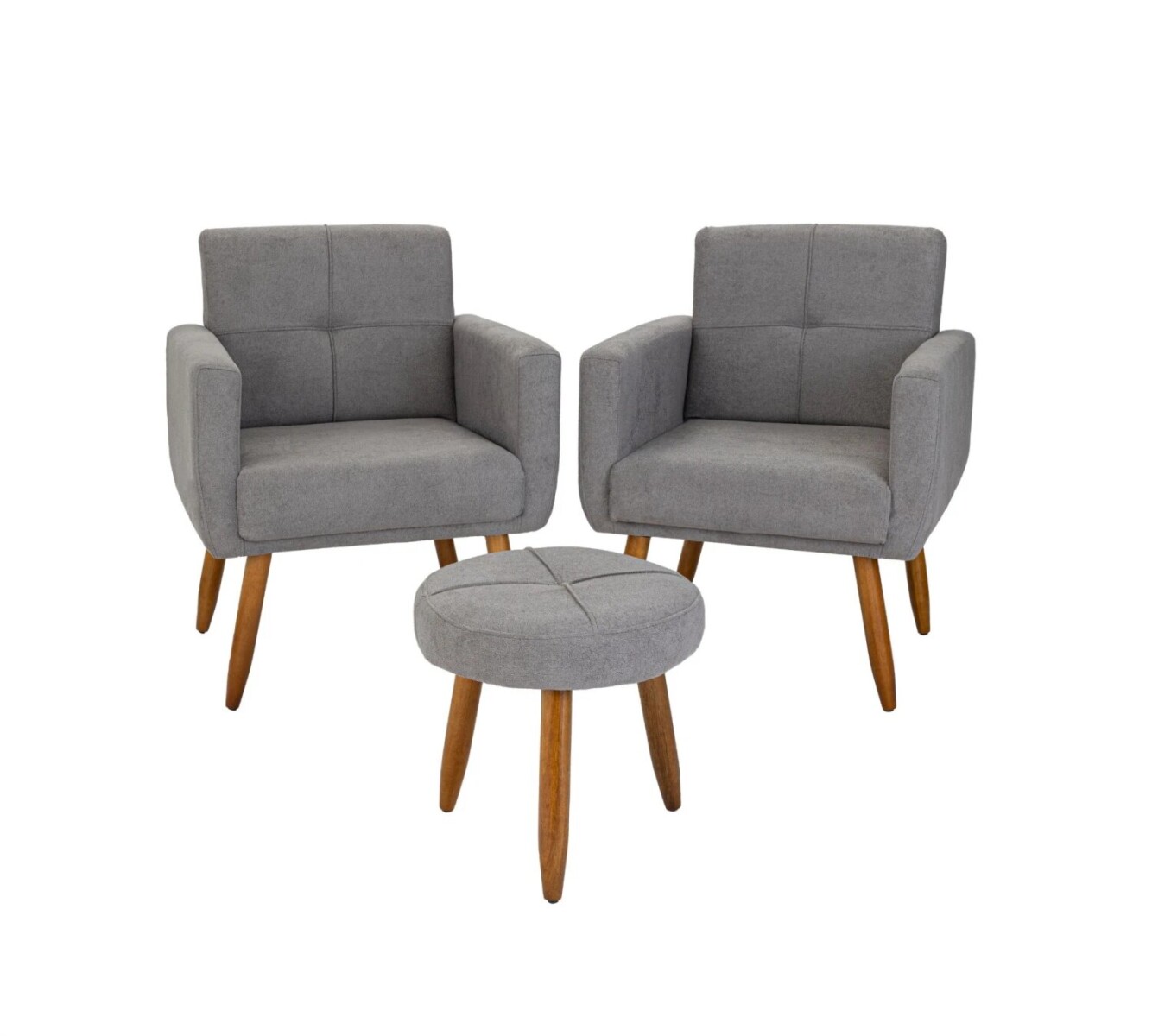 Conjunto Dallas 2 Poltronas + Puff Gris 497 