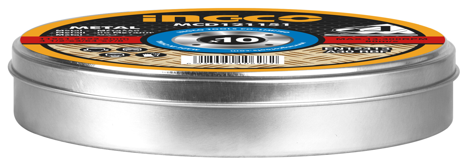 SET 10 DISCO CORTE METAL EN LATA 4½´´ X 1.2MM CORTE METAL FINO ´´ INGCO 