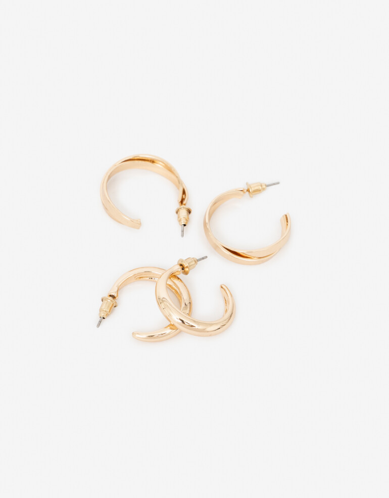 Aros Argollas Set Metal Set De Argollas Combinadas - Dorado