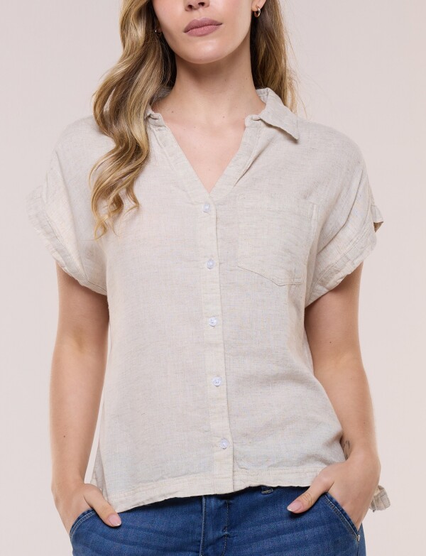 Camisa De Lino Con Bolisillo BEIGE