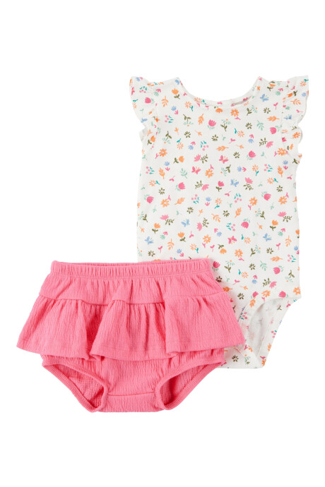 Set dos piezas de algodón, short y body con volados, diseño floral Sin color