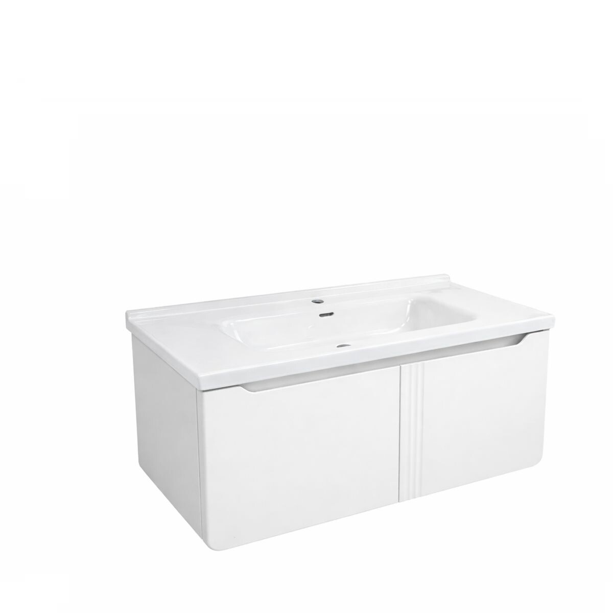 Mueble De Baño Suspendido Curve Blanco 100 Cm Con Bacha De Loza 
