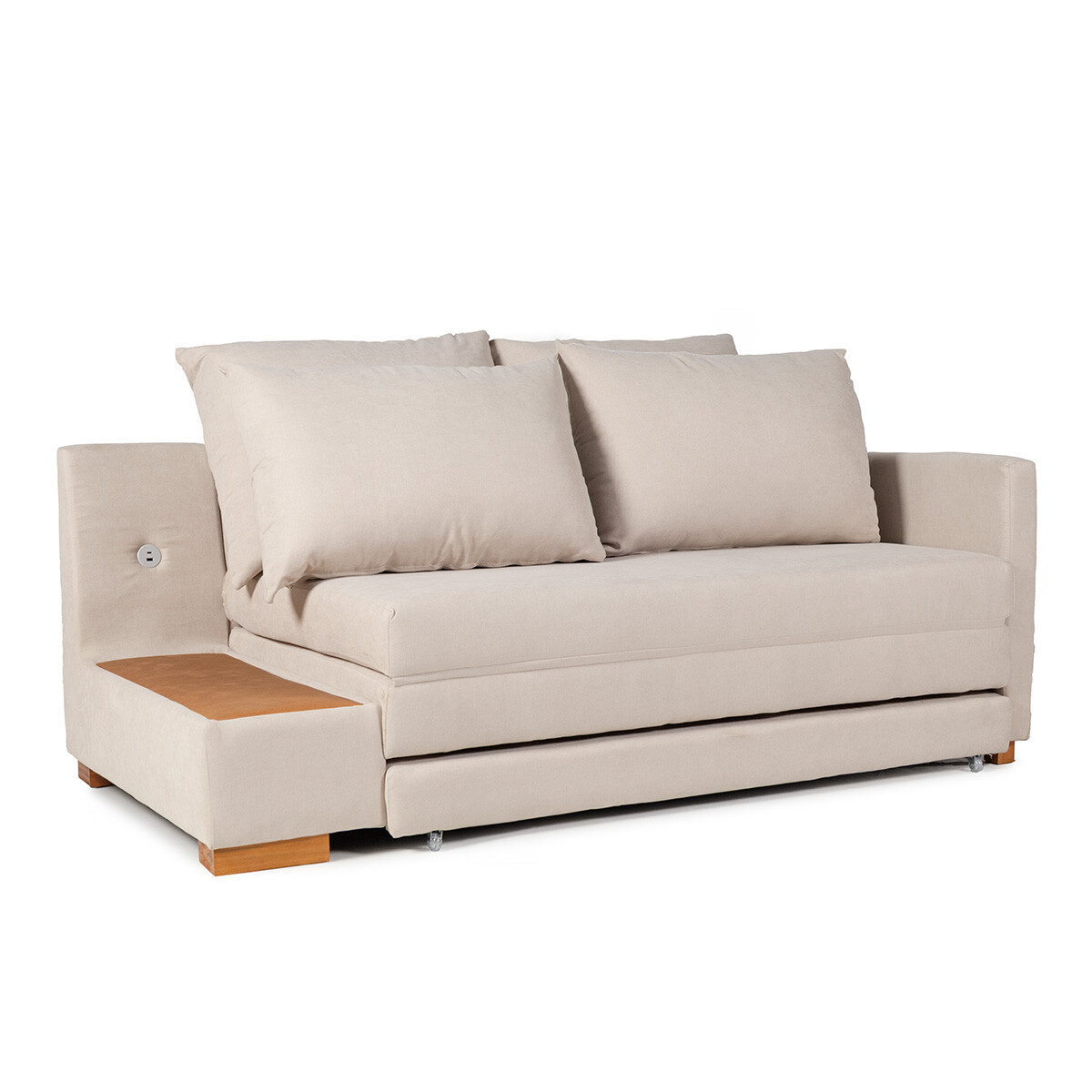 Sofá Cama Niki - Con mesa - Tela Rústica - 9901 (Soft Beige) 