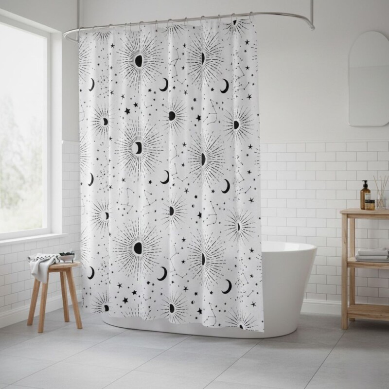 CORTINA DIS NEGRO DOBBY 178x183cm p/BAÑO Unica
